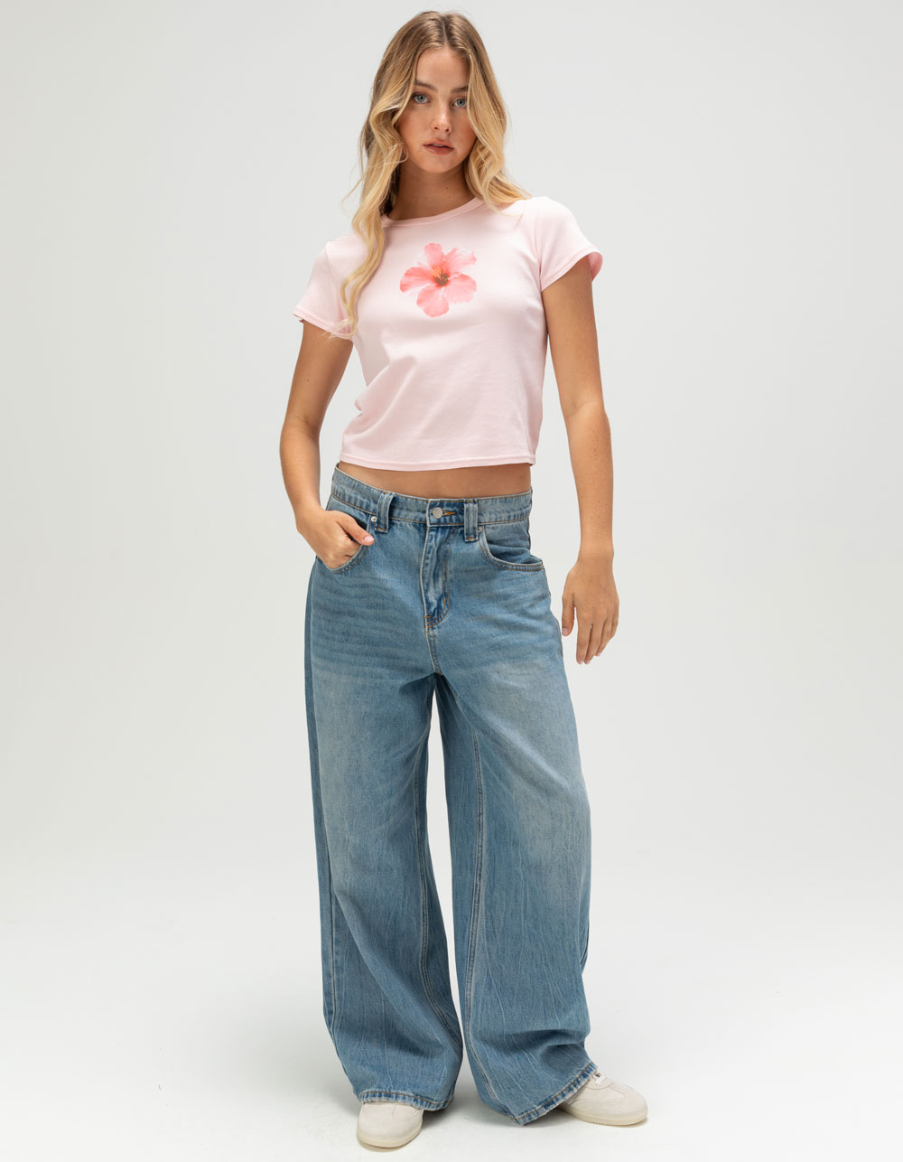 FULL TILT Hibiscus Womens Baby Tee - PINK