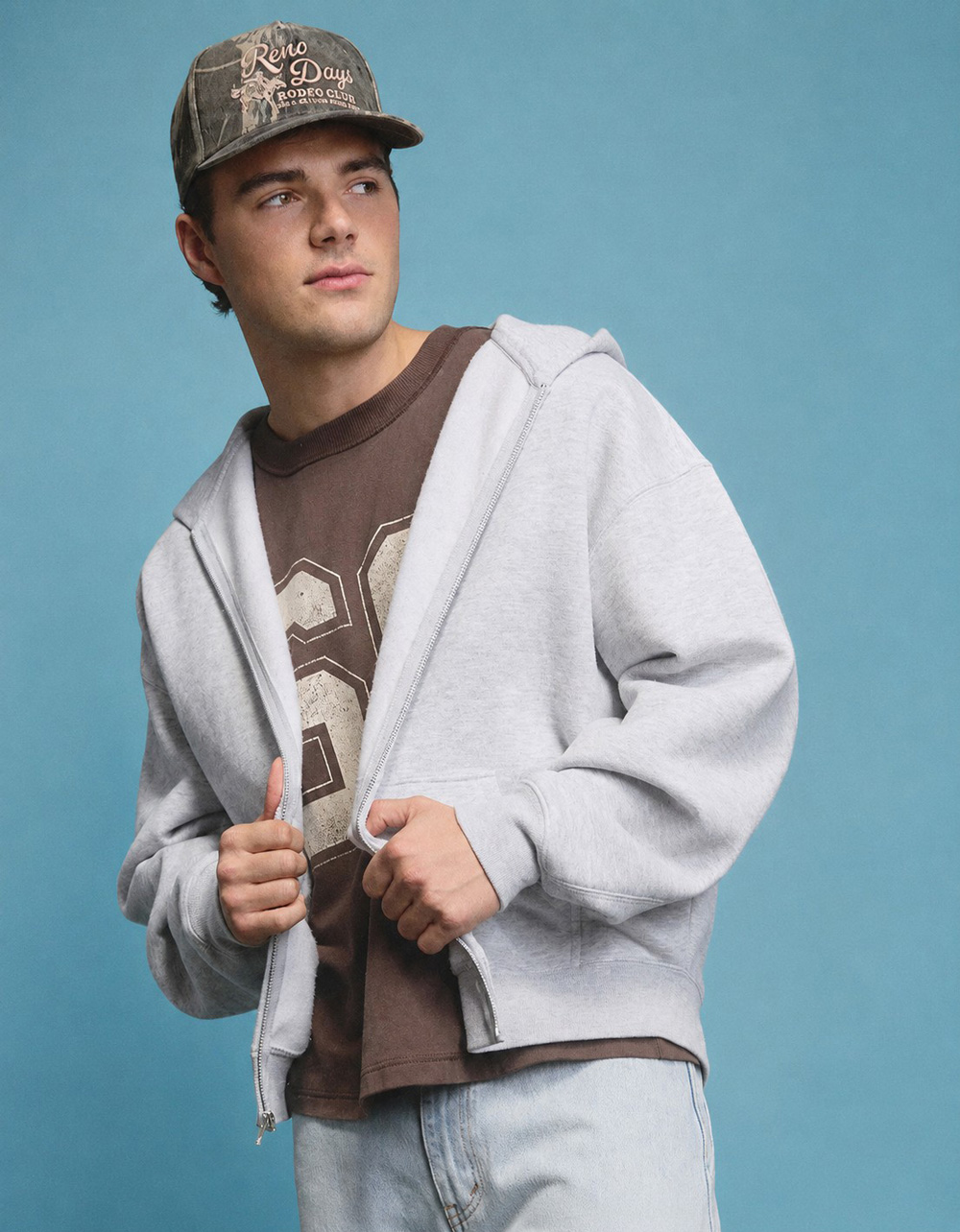 RSQ Mens Oversized Zip-Up Hoodie - HEATHER GRAY