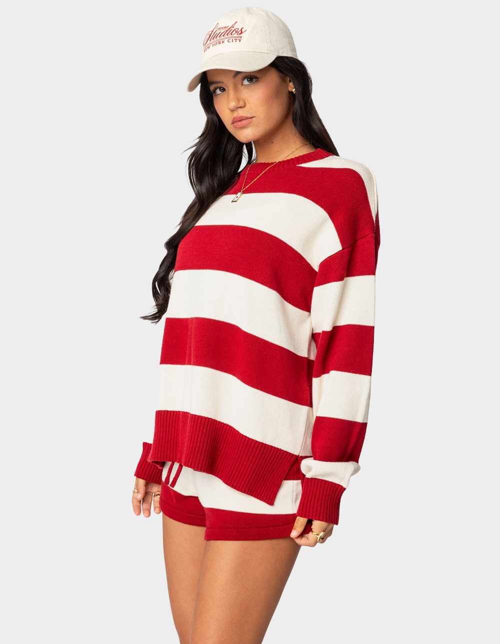 EDIKTED Riley Oversized Striped Sweater - RED