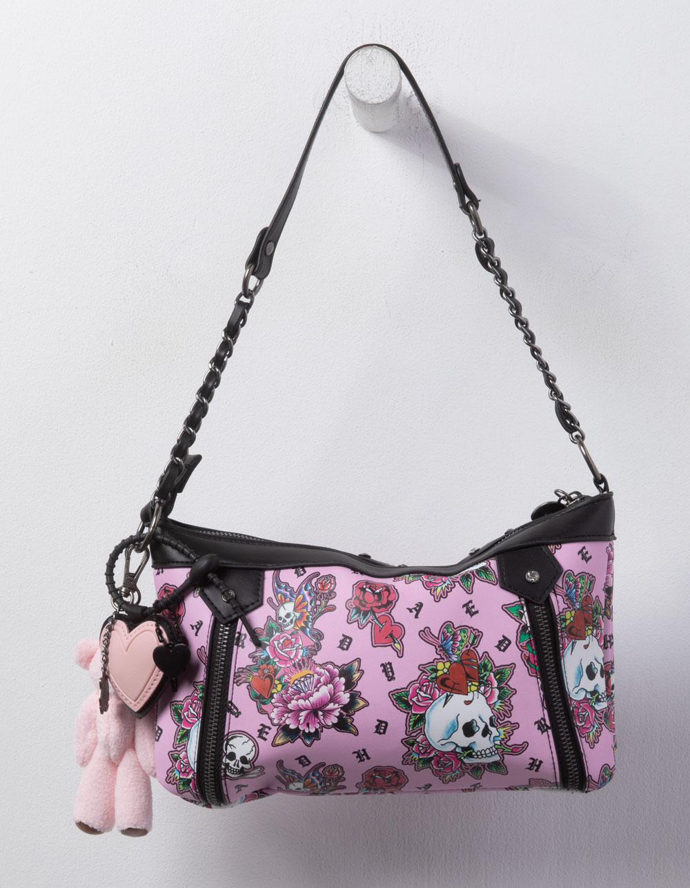 ED HARDY Baguette Bag with Bear Charm - LIGHT PINK