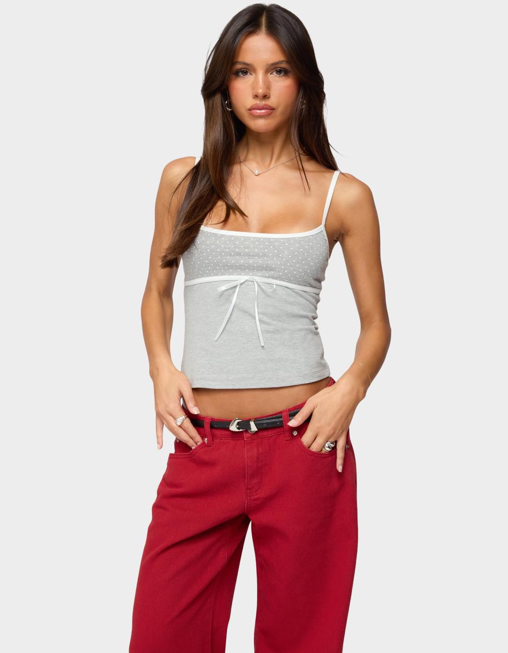 EDIKTED Rhoda Contrast Polka Dot Tank Top - GRAY