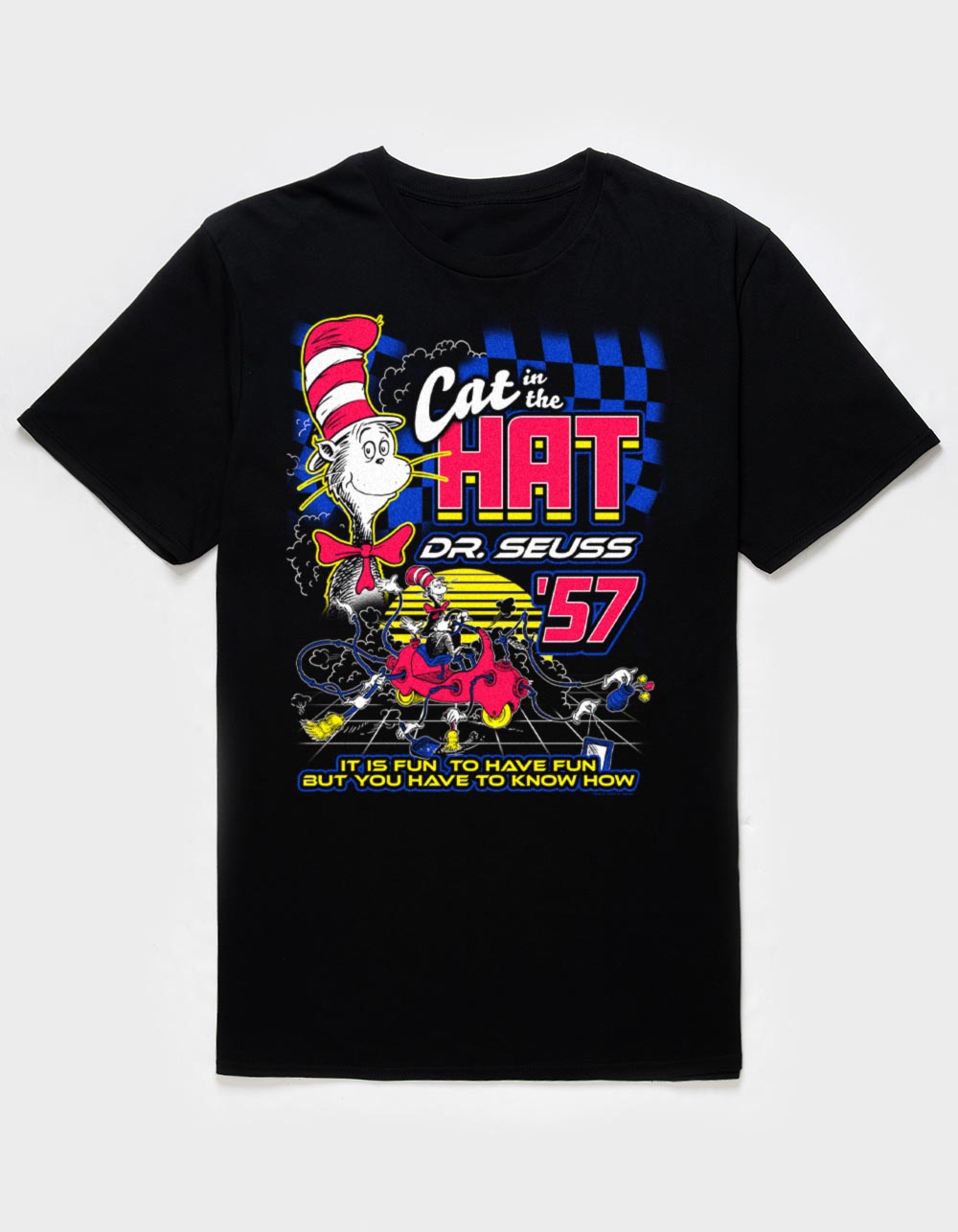 DR. SEUSS Cat The Hat Checkers Unisex Tee - BLACK