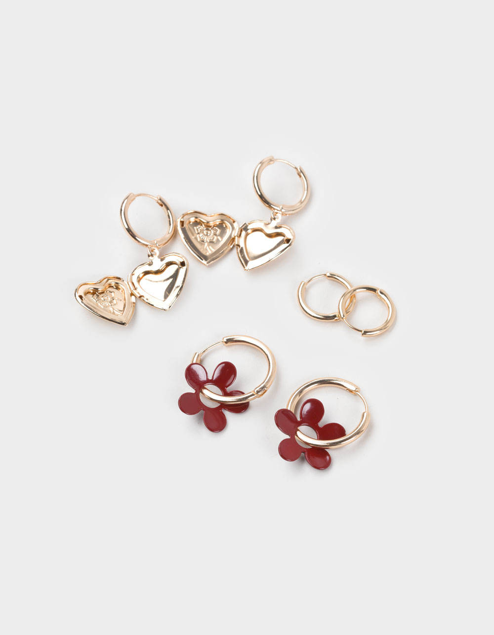 FULL TILT 3 Pack Flower/Heart Earrings - GOLD