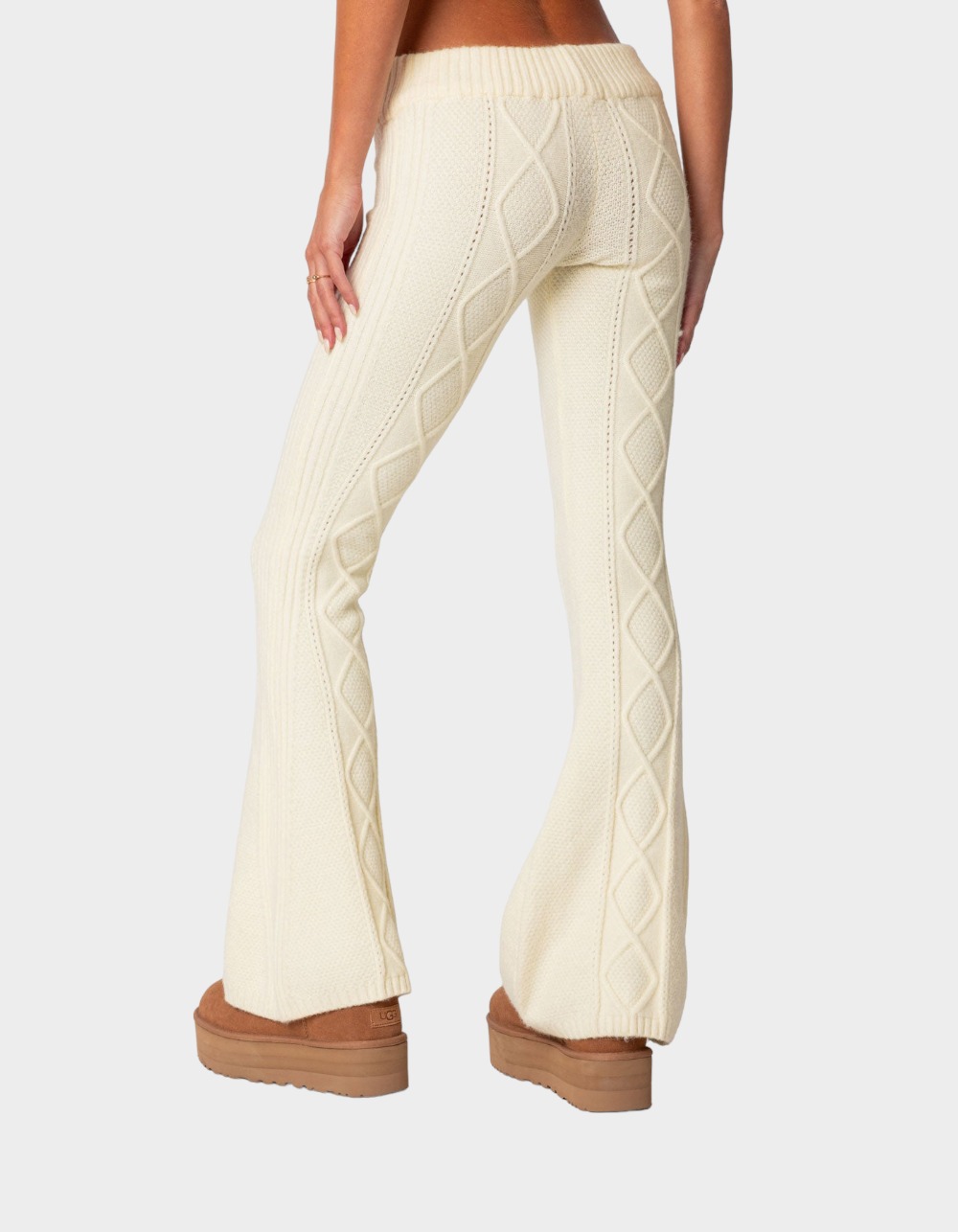 FLARED CABLE KNIT LEGGINGS - Beige