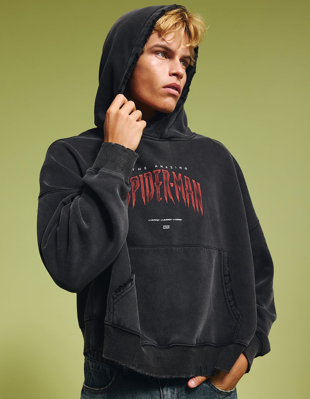 CVLA x Marvel Spider-Man Silent Swing Mens Cropped Hoodie - WASHED BLACK