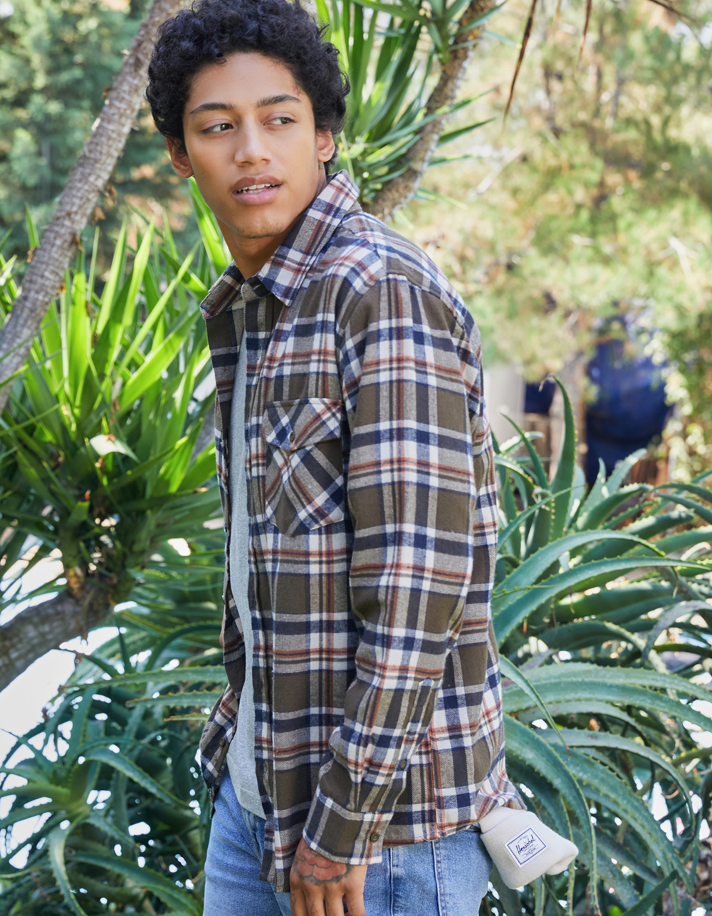 RSQ Mens Plaid Flannel - OLIVE COMBO 