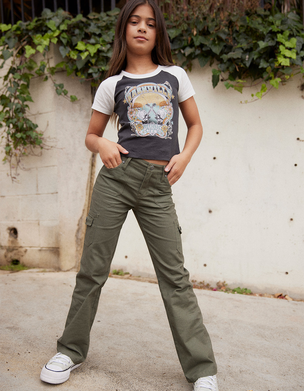 RSQ Girls Low Rise Cargo Flare Pants - OLIVE | Tillys