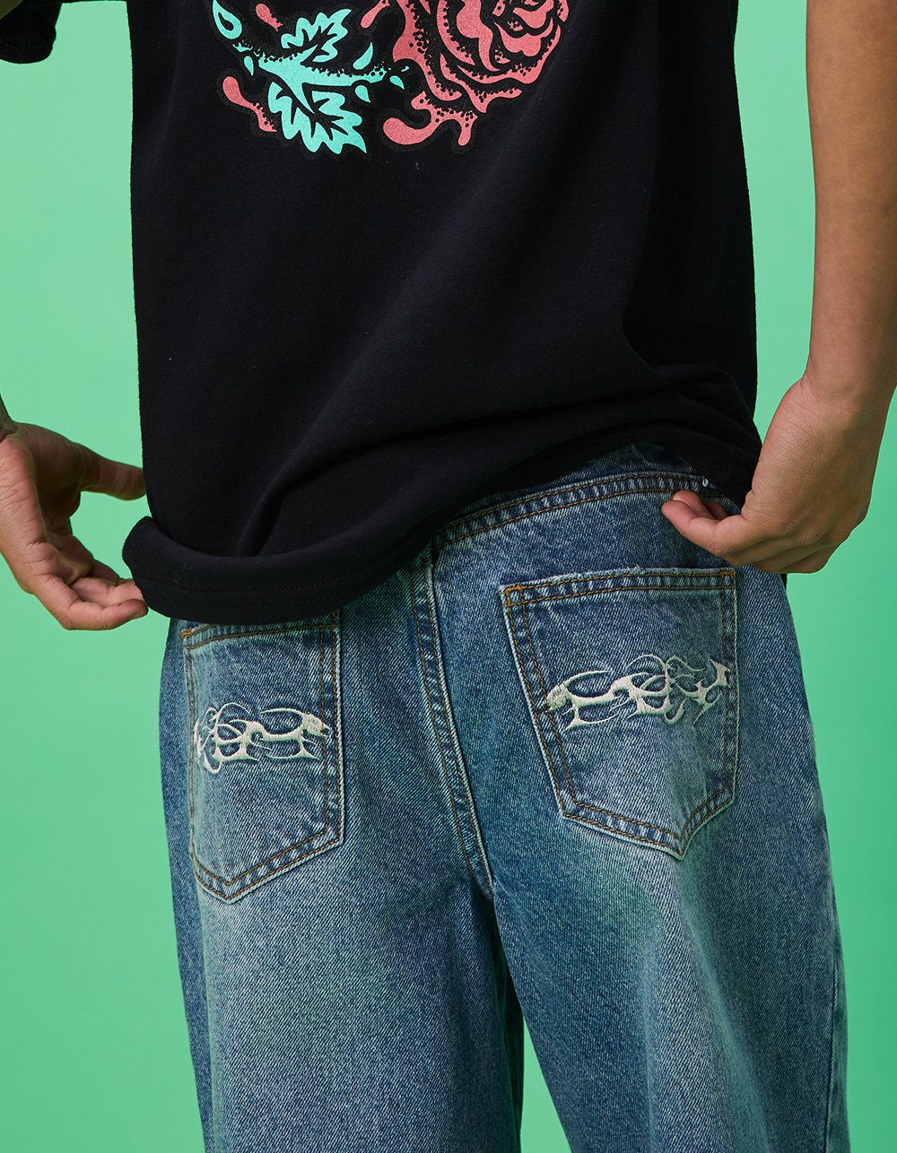 RSQ Boys Embroidered Extra Baggy Jeans - MEDIUM INDIGO