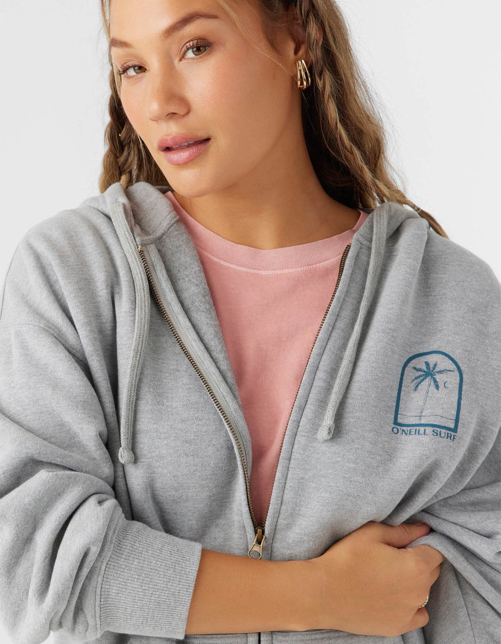 O'NEILL Byron Womens Oversized Zip-Up Hoodie - HEATHER GRAY