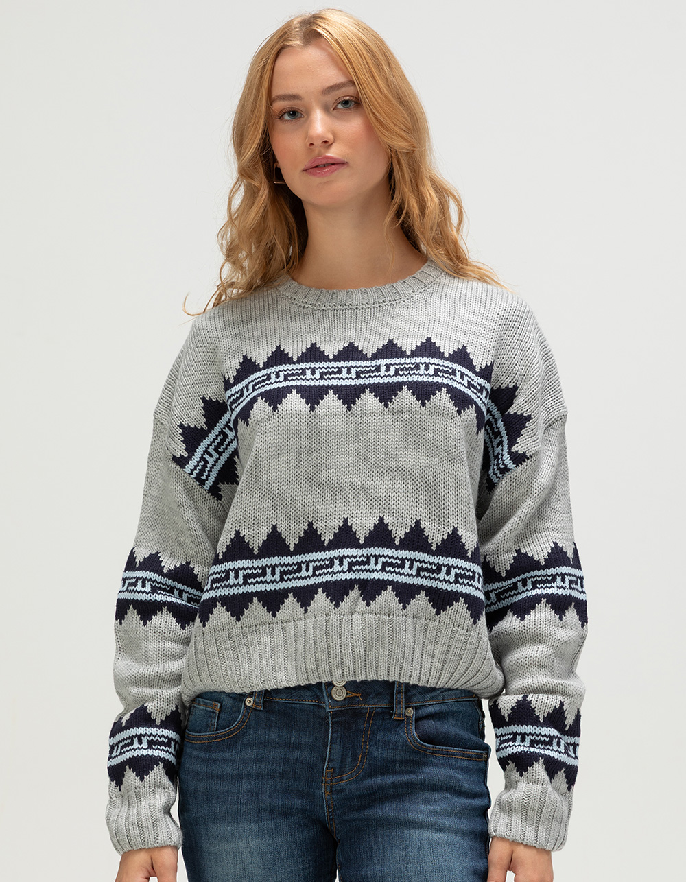 RSQ Womens Geometric Pullover Sweater - GRAY COMBO