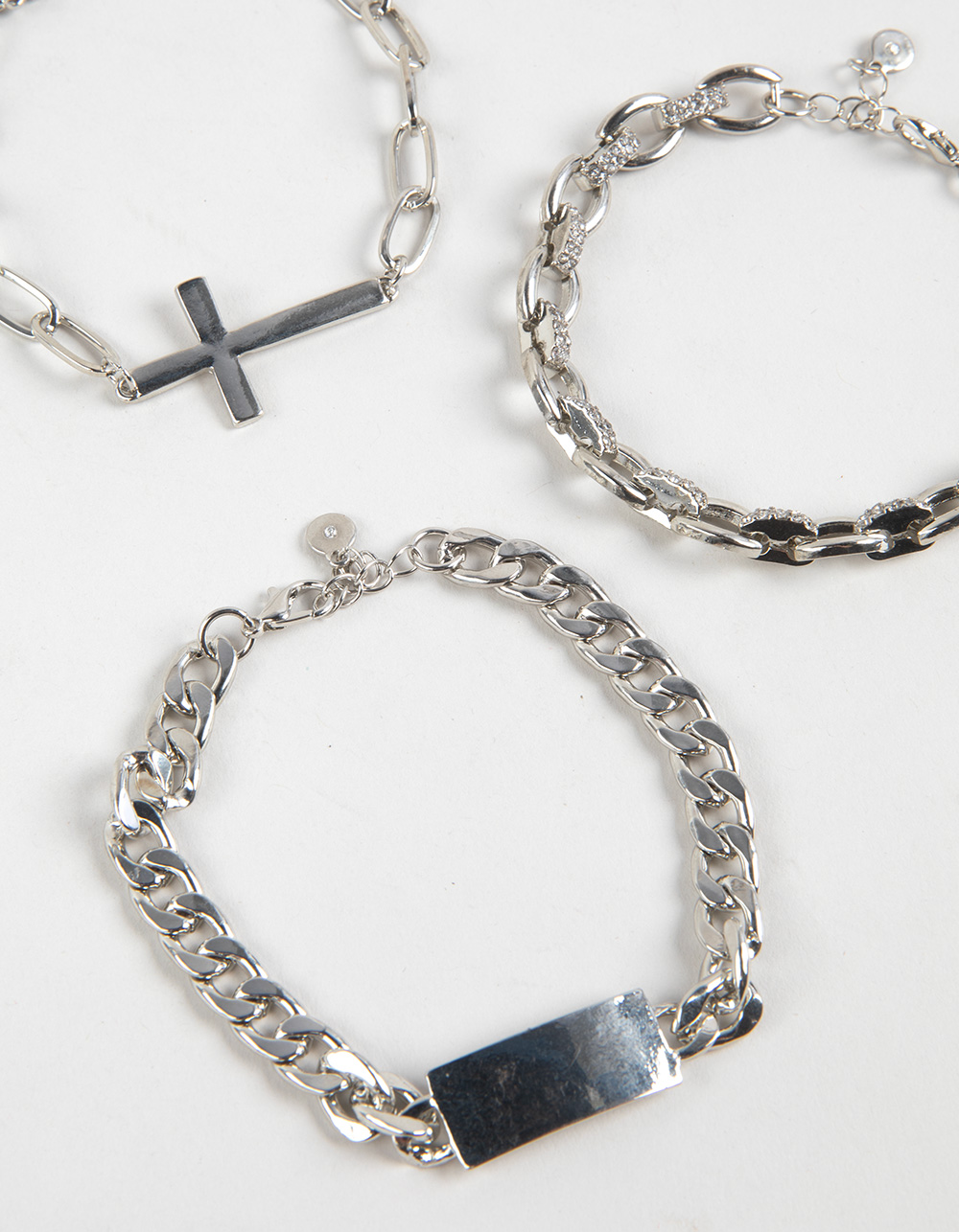 RSQ 3 Pack Cross/Chain Bracelet Set - SILVER