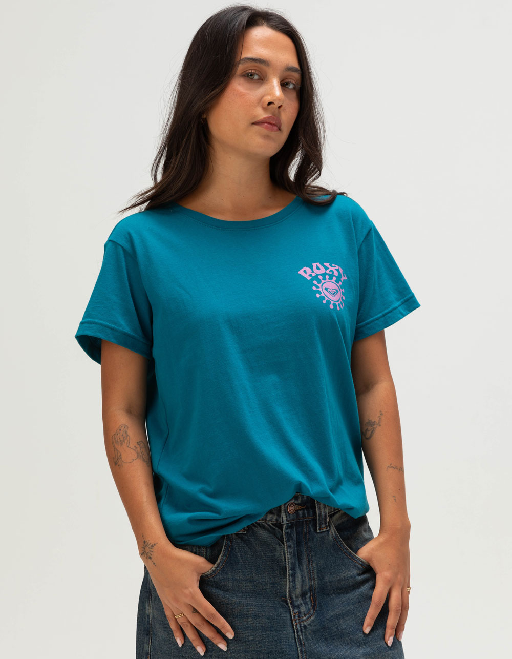 ROXY Mother Sun Womens Boyfriend Tee - TEAL BLUE