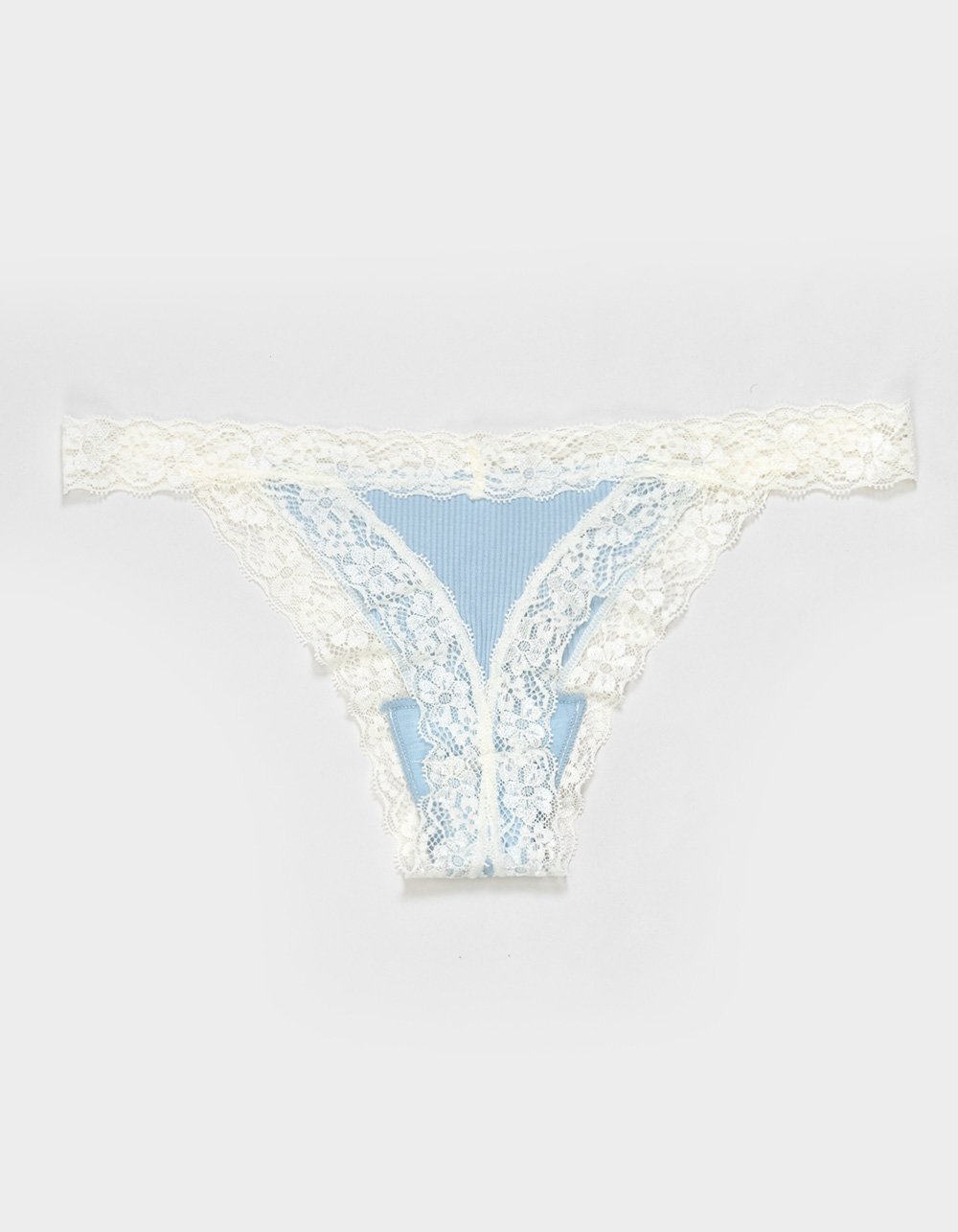 FULL TILT Rib Lace Trim Thong - LIGHT BLUE
