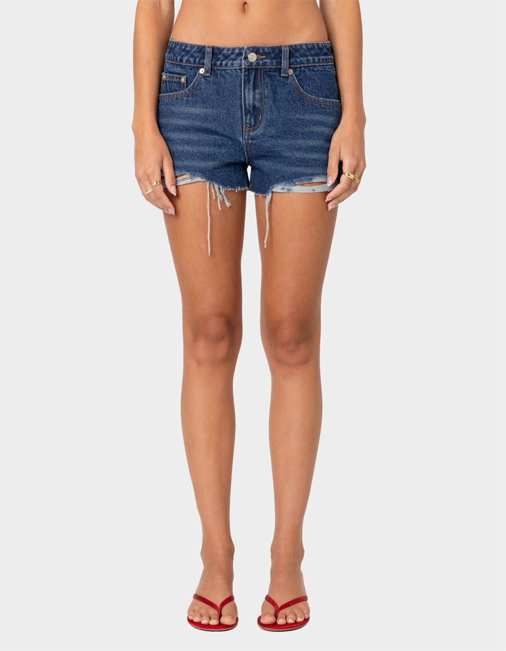 EDIKTED Fern Mid Rise Denim Shorts - LIGHT BLUE