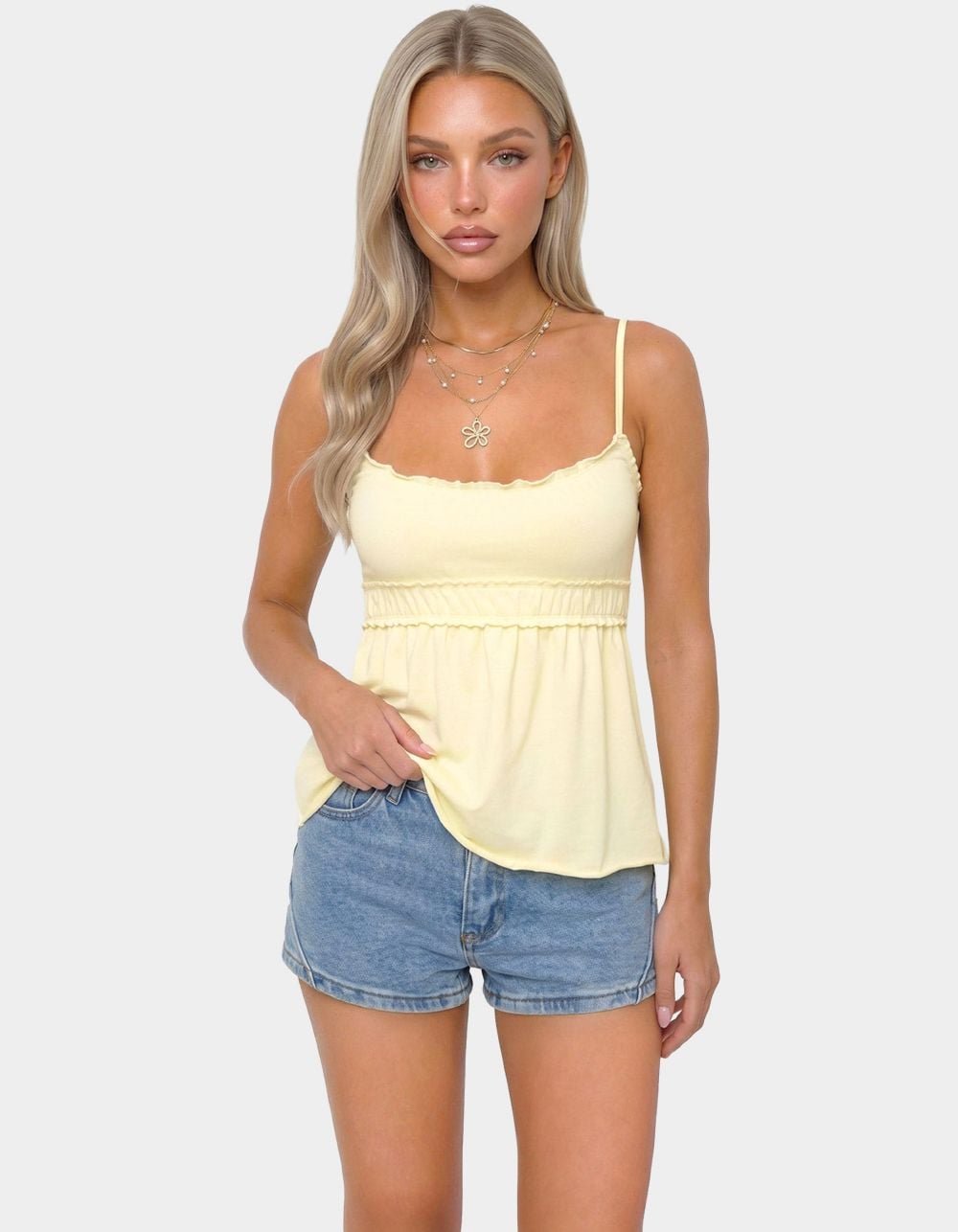 EDIKTED Zepher Lettuce Tank Top - YELLOW