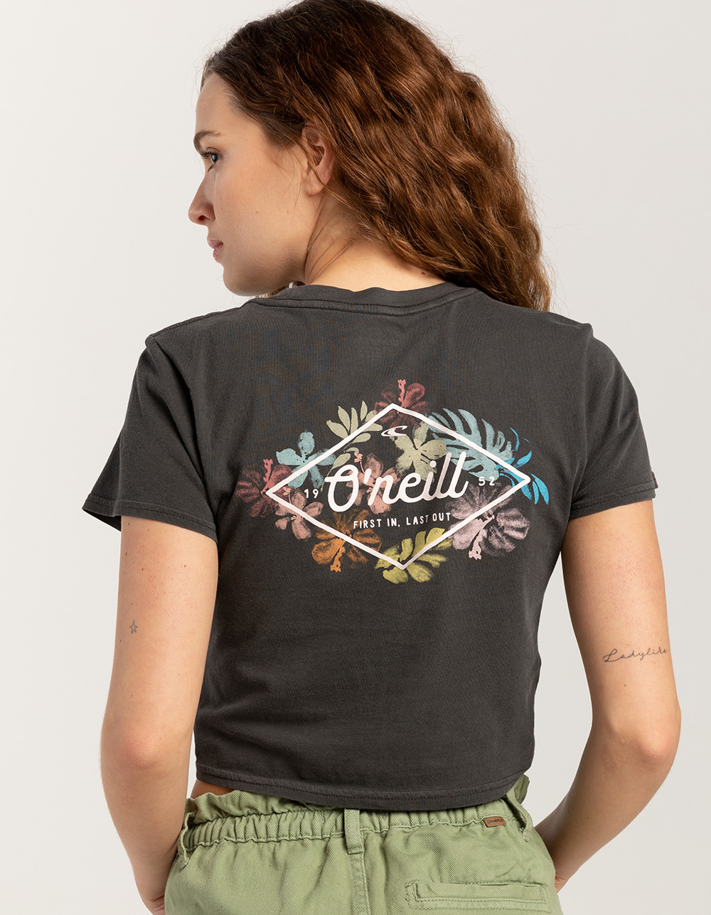 O'NEILL Bella Tropical Womens Crop Tee - WASHED BLACK