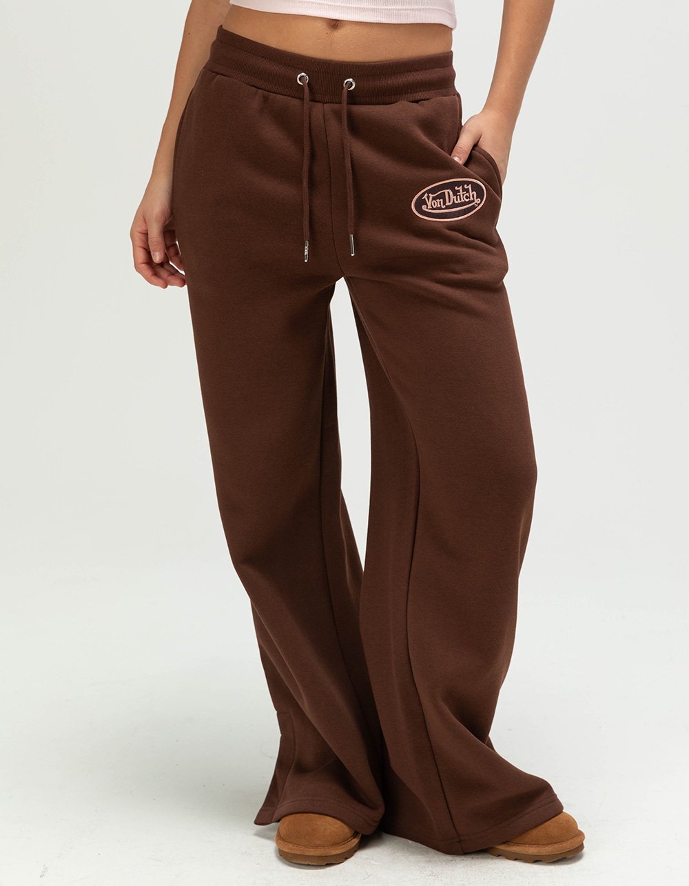 VON DUTCH Womens Wide Leg Sweatpants - BROWN