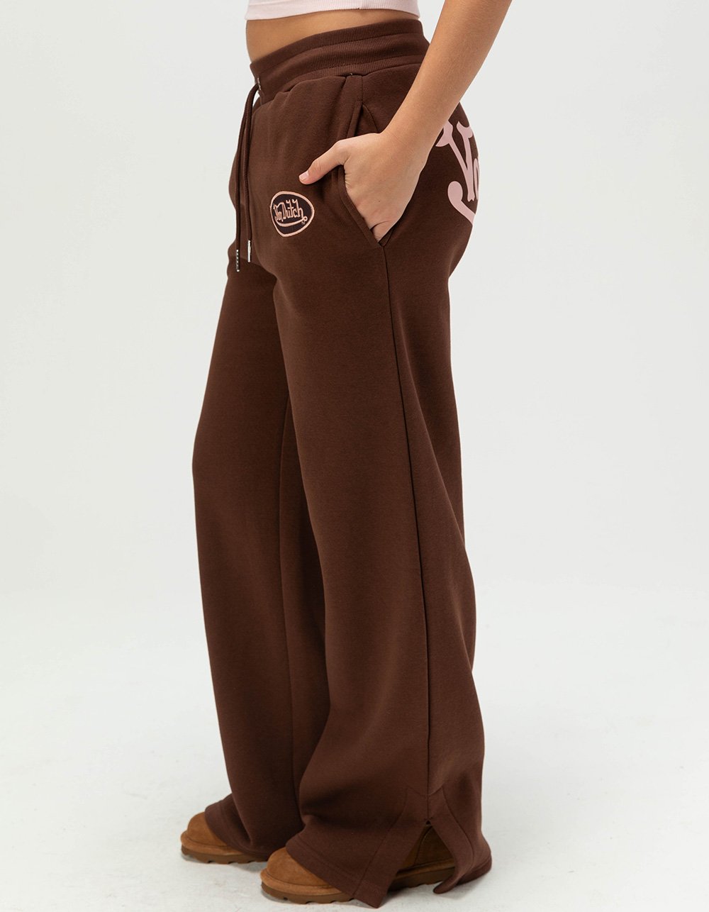 VON DUTCH Womens Wide Leg Sweatpants - BROWN