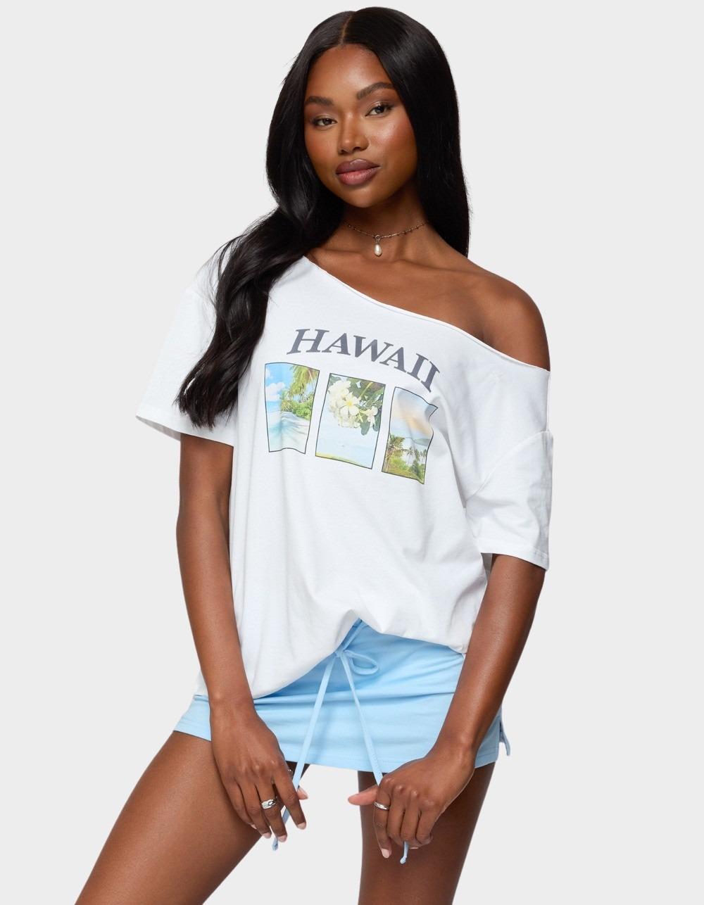 EDIKTED Hawaiian Babe Off Shoulder Tee - WHITE
