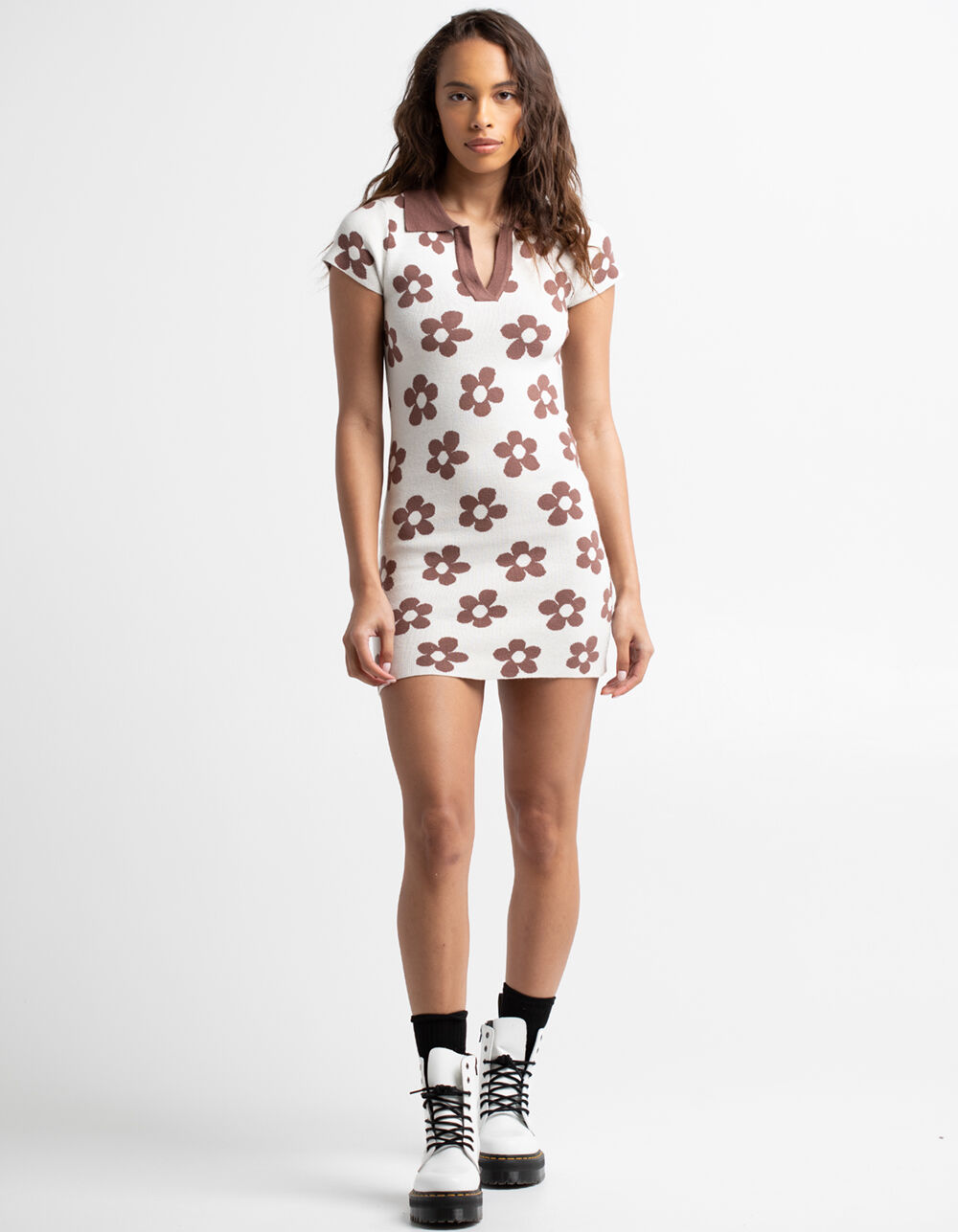 RSQ Floral Polo Sweater Dress - Cream 