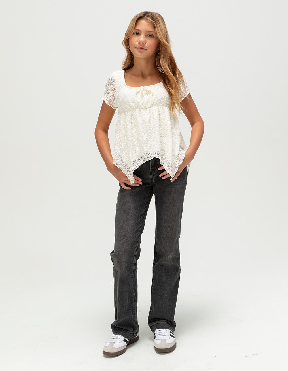 RSQ Girls Texture Babydoll Top - IVORY