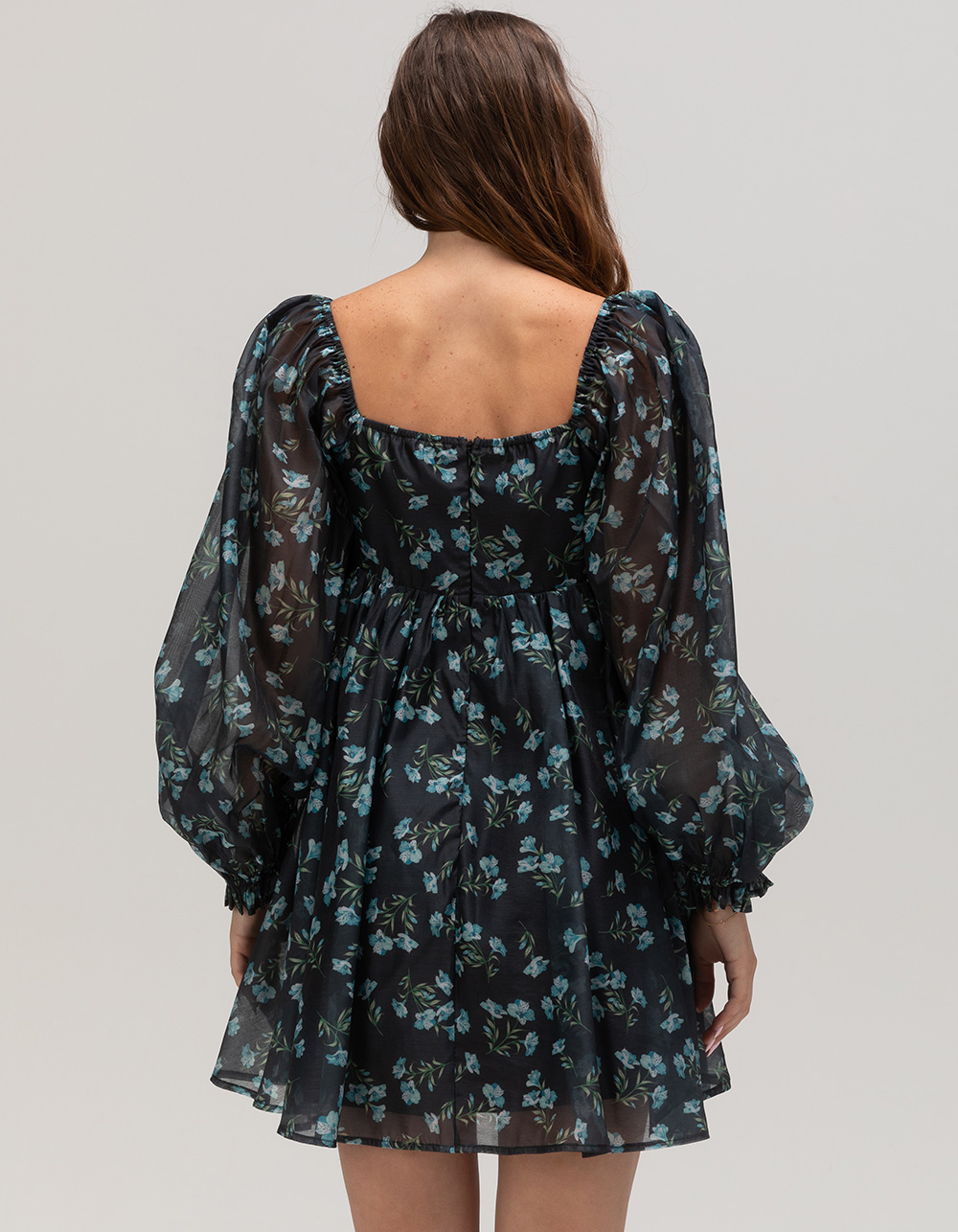 LULUS Floral Womens Babydoll Dress - BLUE COMBO