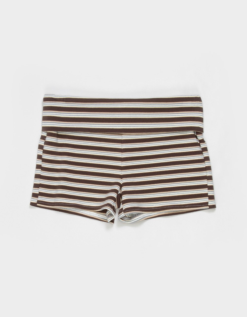 FULL TILT Stripe Fold Over Girls Micro Shorts - BROWN COMBO