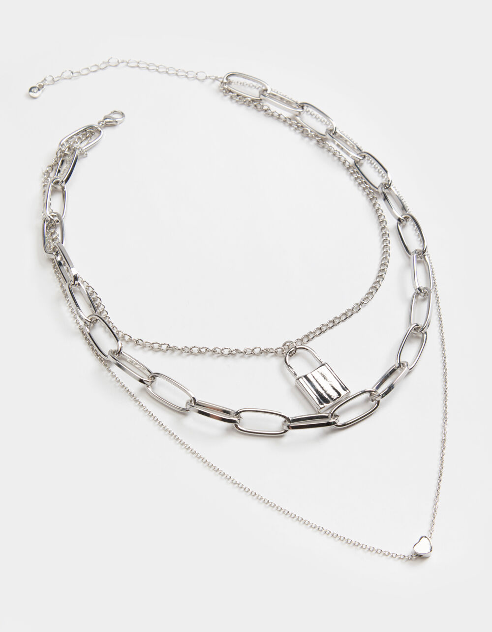 FULL TILT MultiChain Link & Lock Necklace SILVER Tillys