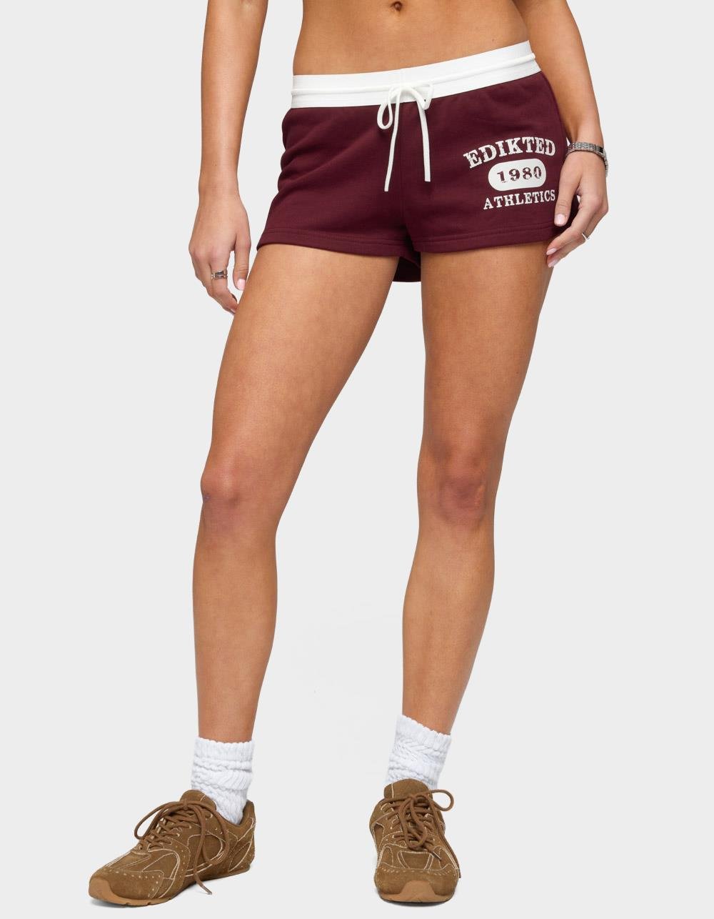 Edikted Athlete Contrast Micro Shorts - DK RED