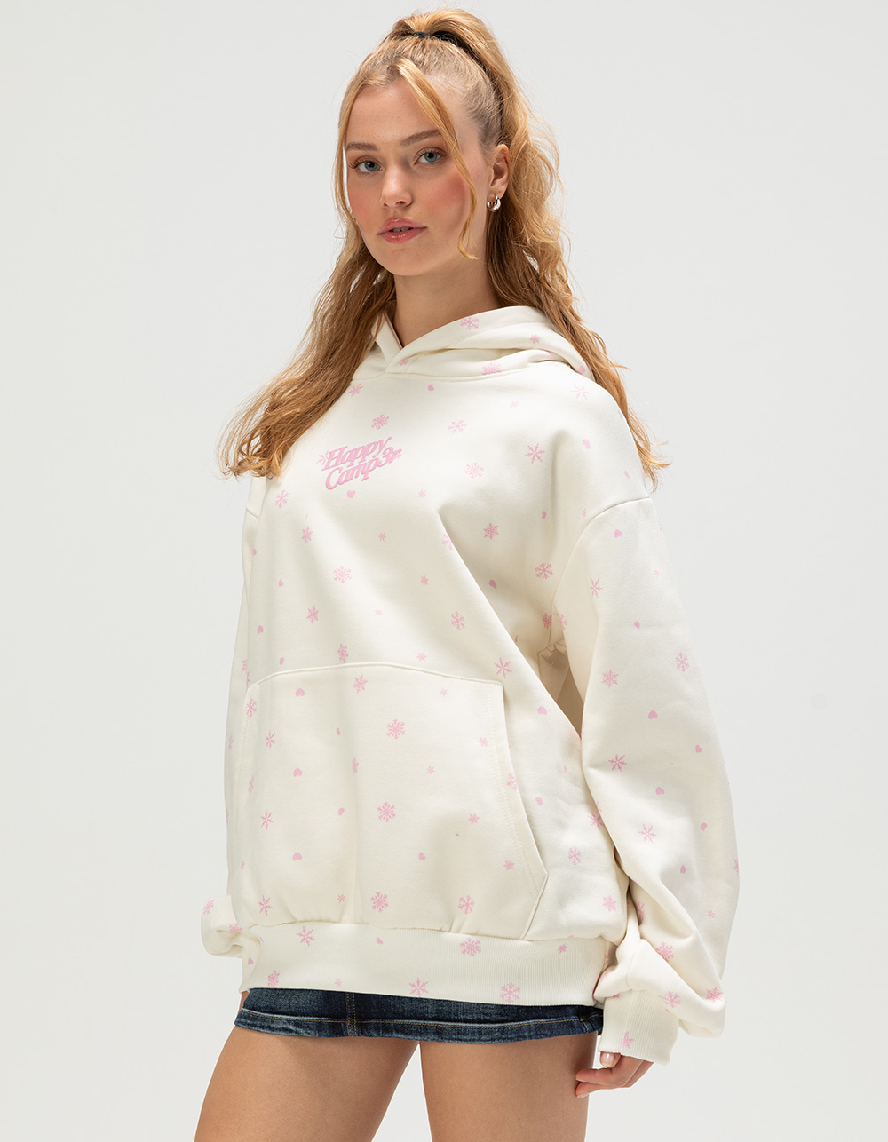 HAPPY CAMP3R Snowflakes Puff Womens Hoodie - CREAM