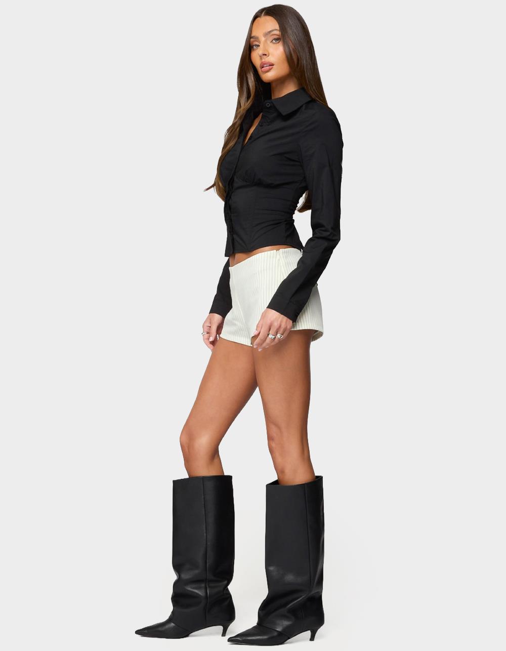 EDIKTED Amelie Lace Up Button Shirt - BLACK