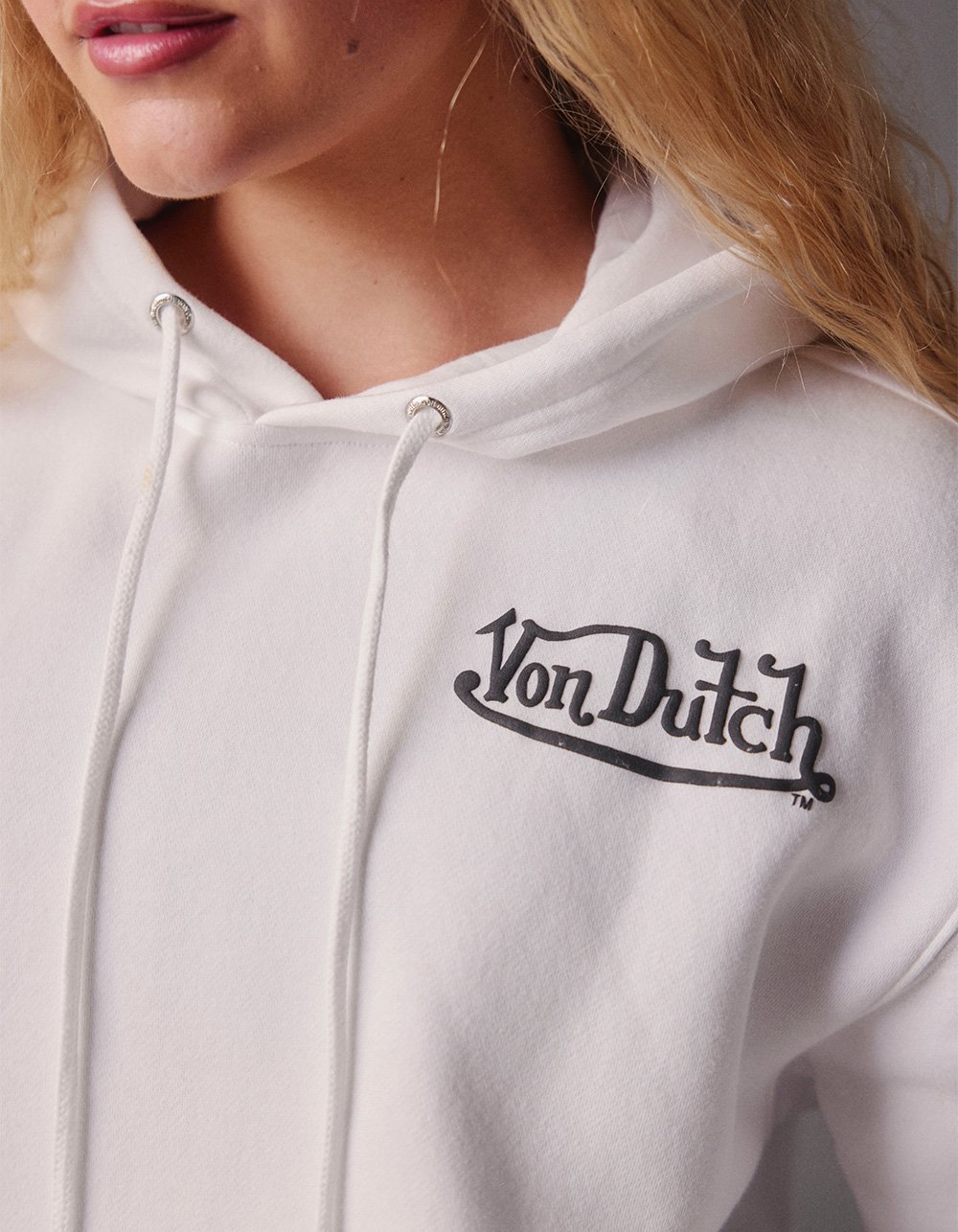 VON DUTCH Arm Patch Womens Hoodie - WHITE