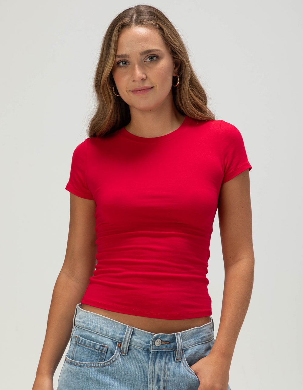 BOZZOLO Womens Long Baby Tee - RED