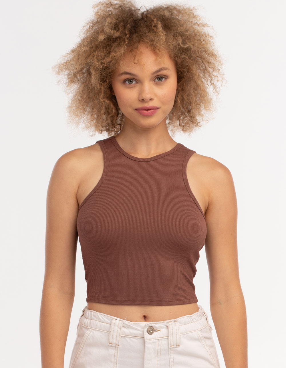 DESTINED Womens Cut Out Back Tank Top BROWN Tillys