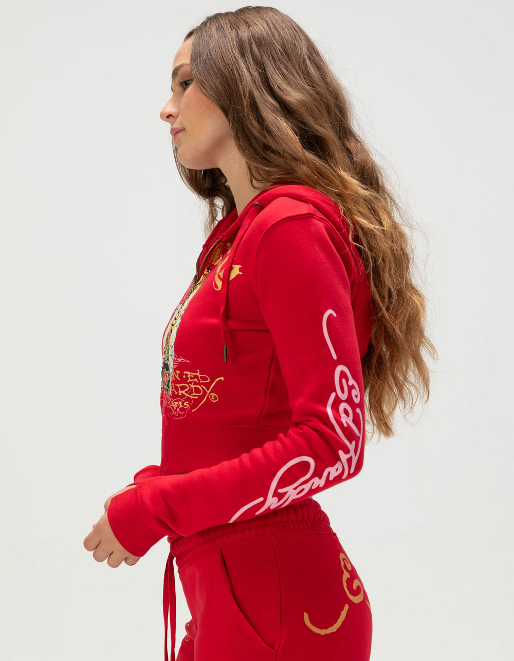ED HARDY Tiger Mountain Womens Zip-Up Hoodie - CHERRY