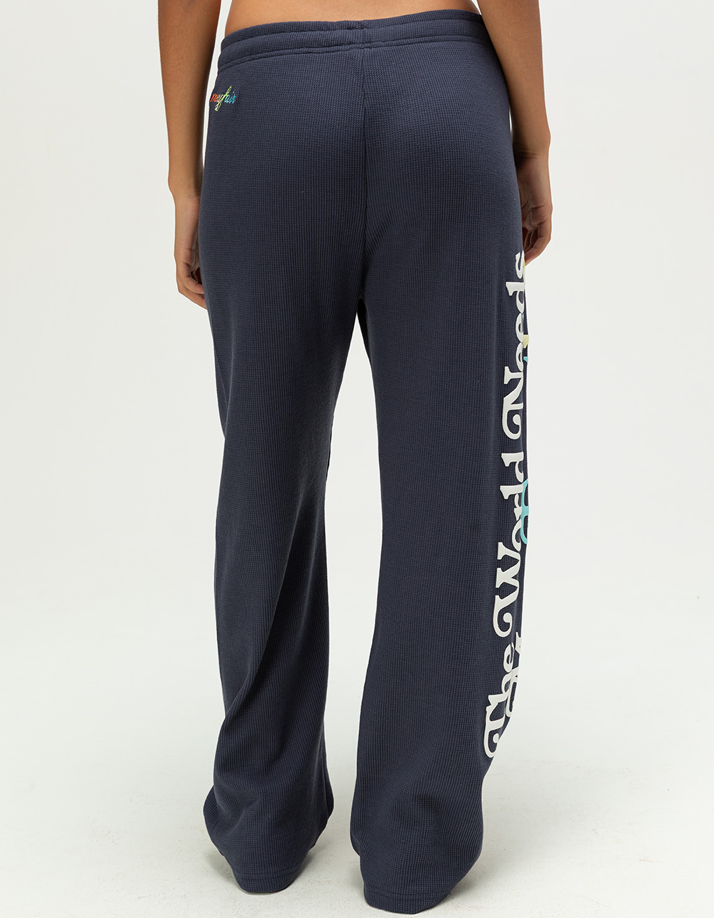 THE MAYFAIR GROUP World Needs More Empathy Womens Wide Leg Waffle Knit Sweatpants - NAVY