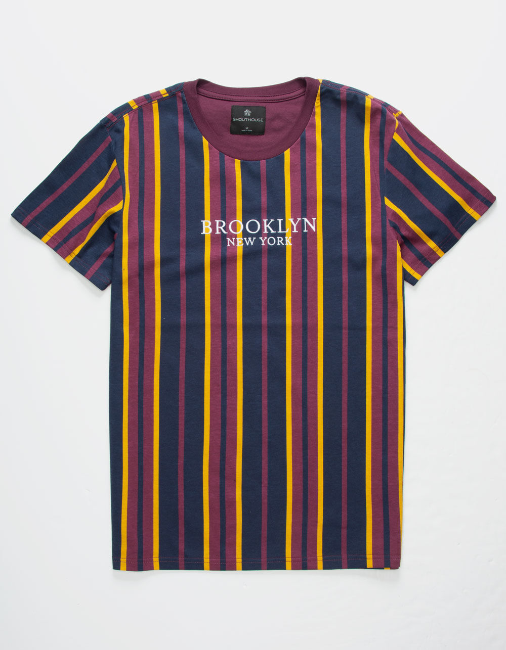 SHOUTHOUSE Brooklyn Stripe Burgundy Mens T-Shirt image number 0