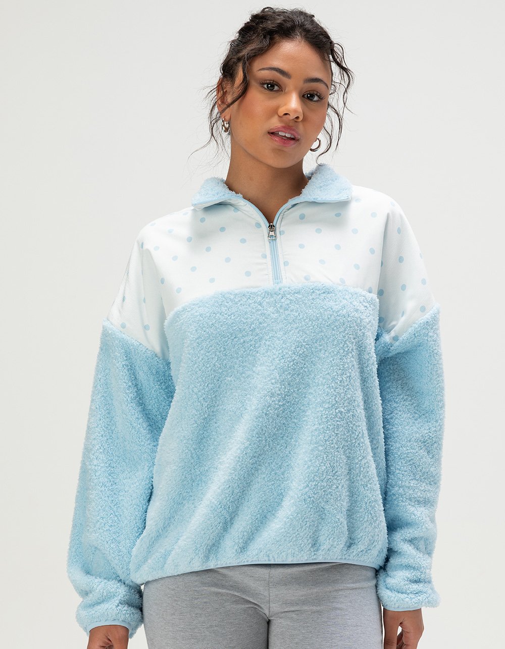HAPPY CAMP3R Aria Spots Womens 1/4 Zip Pullover - ICE BLUE