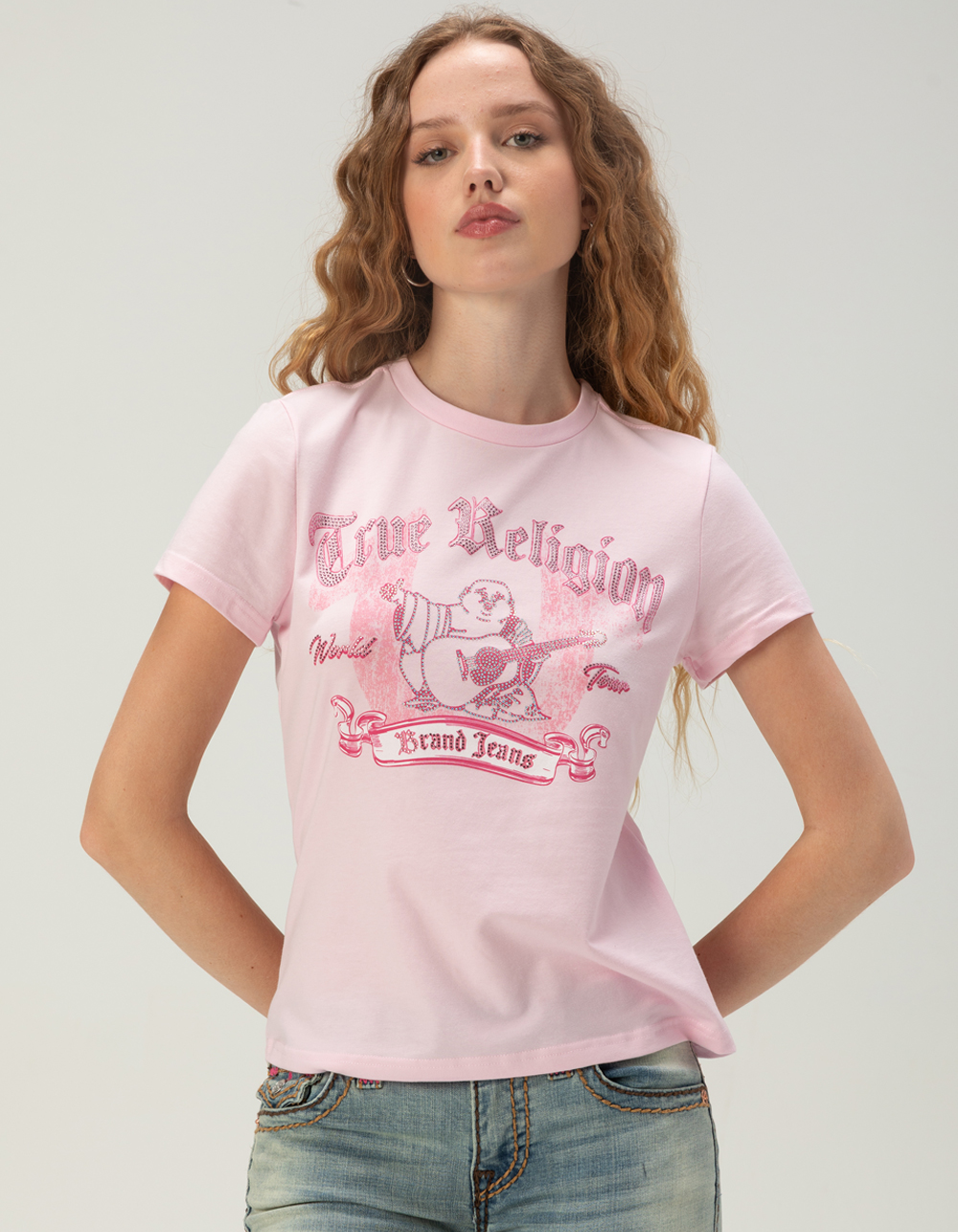 TRUE RELIGION Crystal Classic Womens Tee - PINK