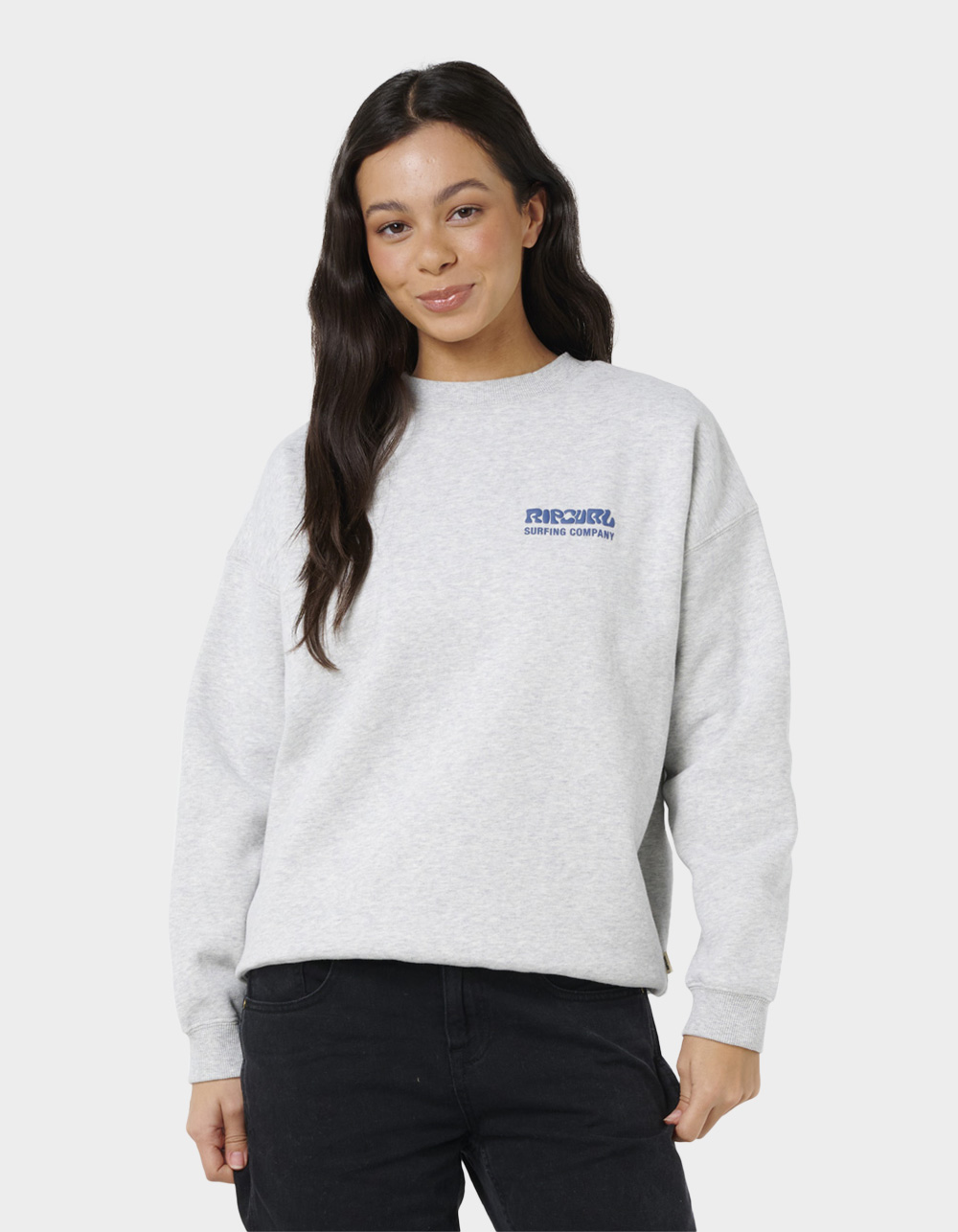 RIP CURL Surf Puff Heritage Womens Crewneck Sweatshirt - GRY/NVY