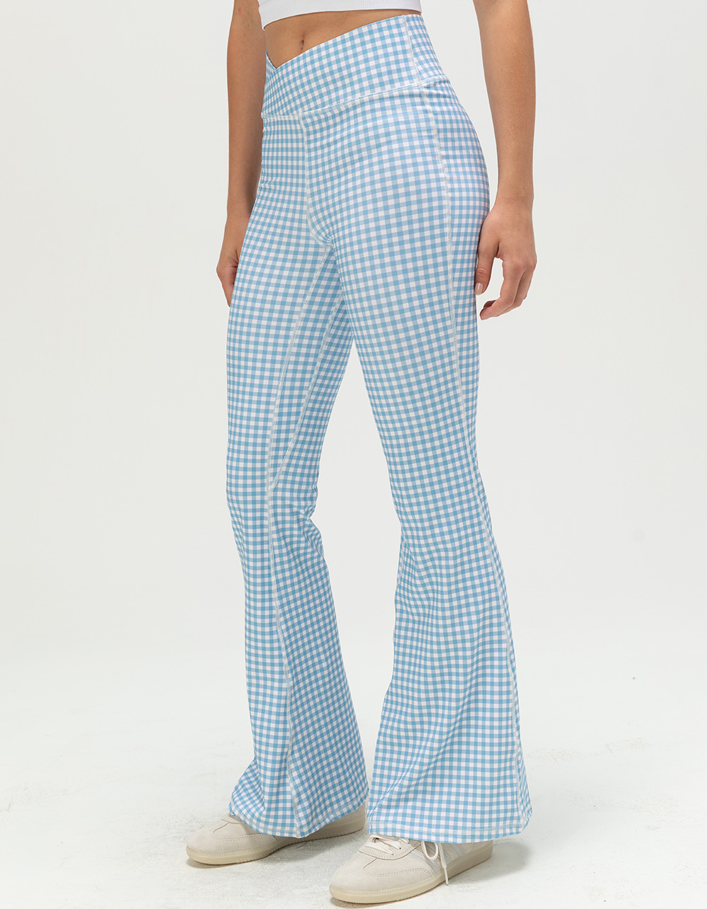 HAPPY CAMP3R Sky Blue Gingham Womens Active Pants - BLUE/WHT