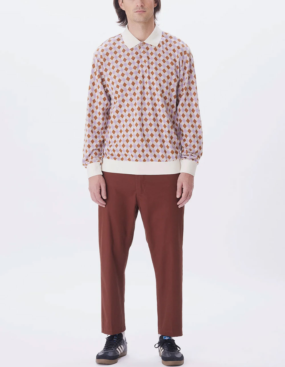 OBEY Capri Jacquard Mens Long Sleeve Polo Shirt - Cream/Multi