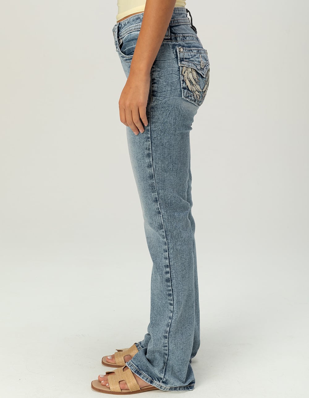 MISS ME Wing Pocket Mid Rise Womens Bootcut Jeans - MEDIUM WASH