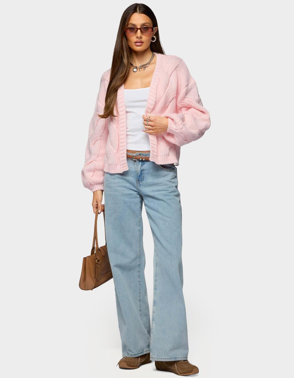 EDIKTED Braiden Chunky Cable Knit Cardigan - PINK