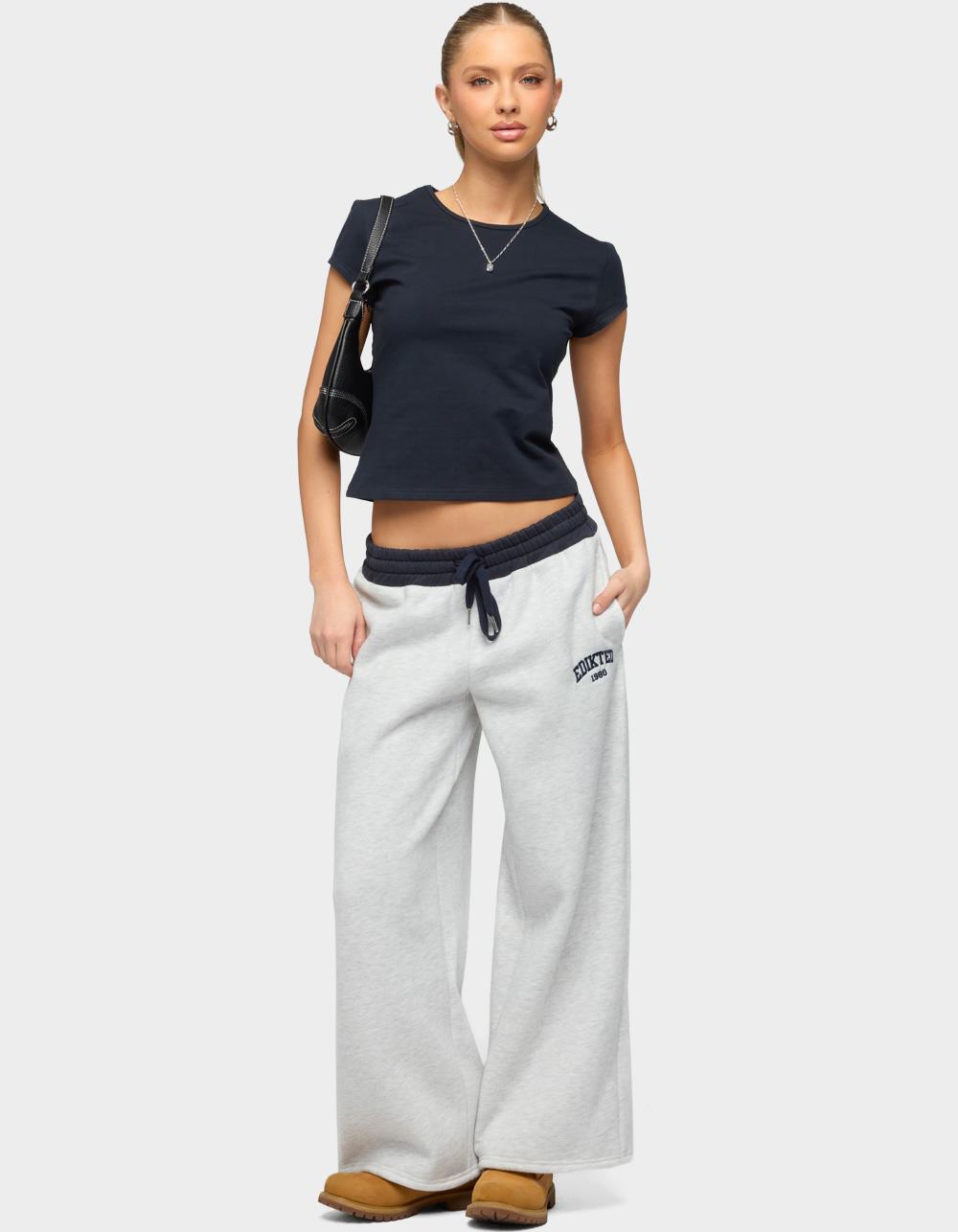 Edikted Petite Contrast Embroidered Sweatpants - GRAY