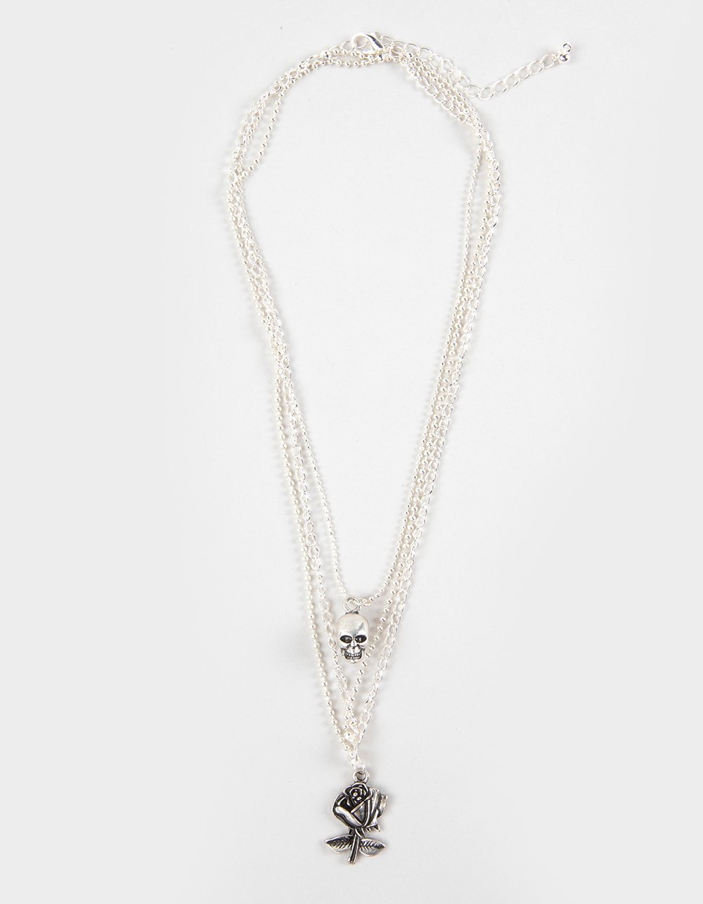 FULL TILT Layered Skull/Rose Necklace - SILVER