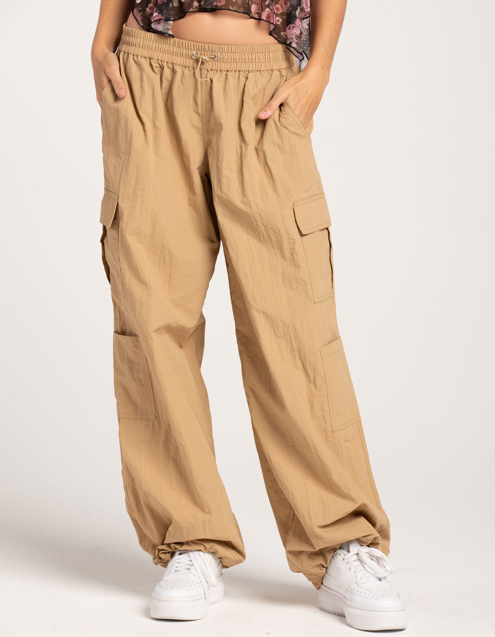 FULL TILT Low Rise Womens Parachute Cargo Pants - KHAKI