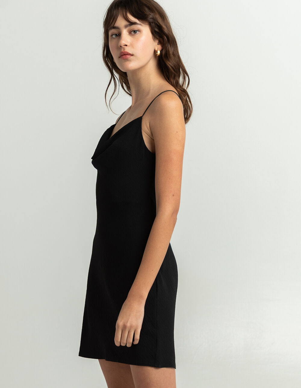 TIMING Solid Drape Neck Slip Dress BLACK Tillys