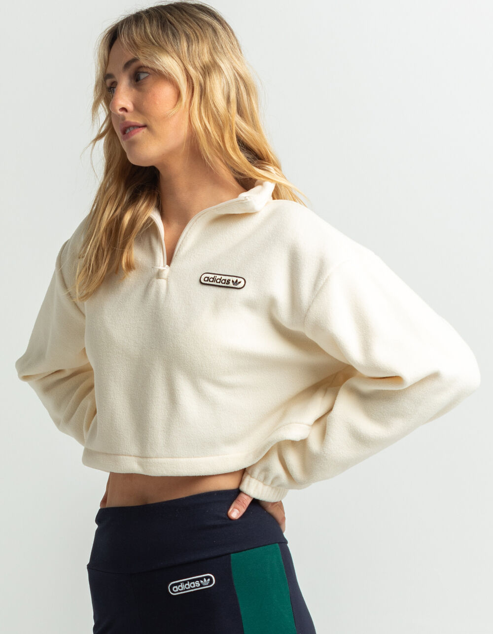 ADIDAS 1/4 Zip Cropped Womens Sweatshirt - Cream Combo | Tillys