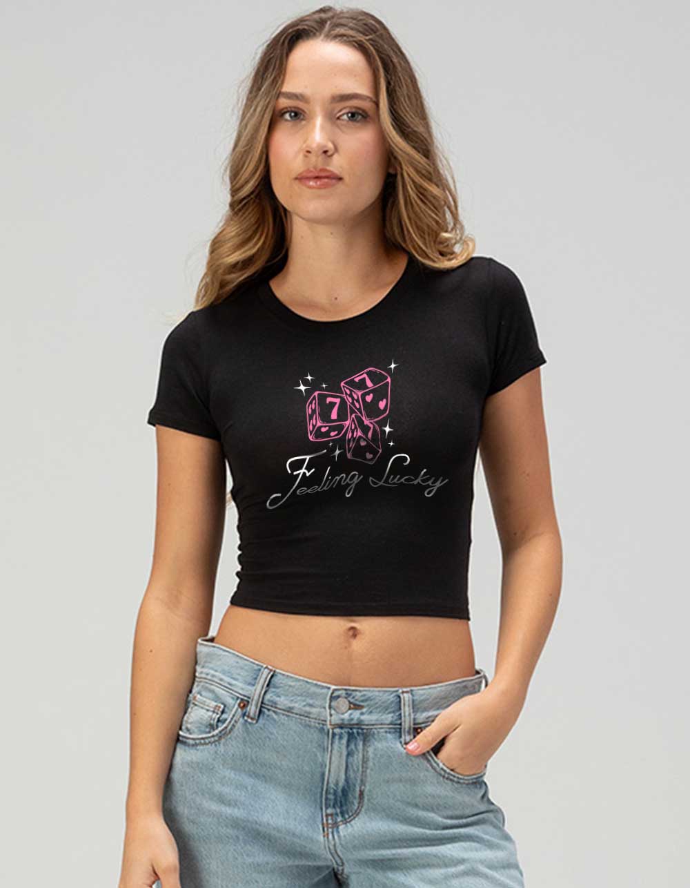 DICE 777 Feeling Lucky Womens Baby Tee - BLACK